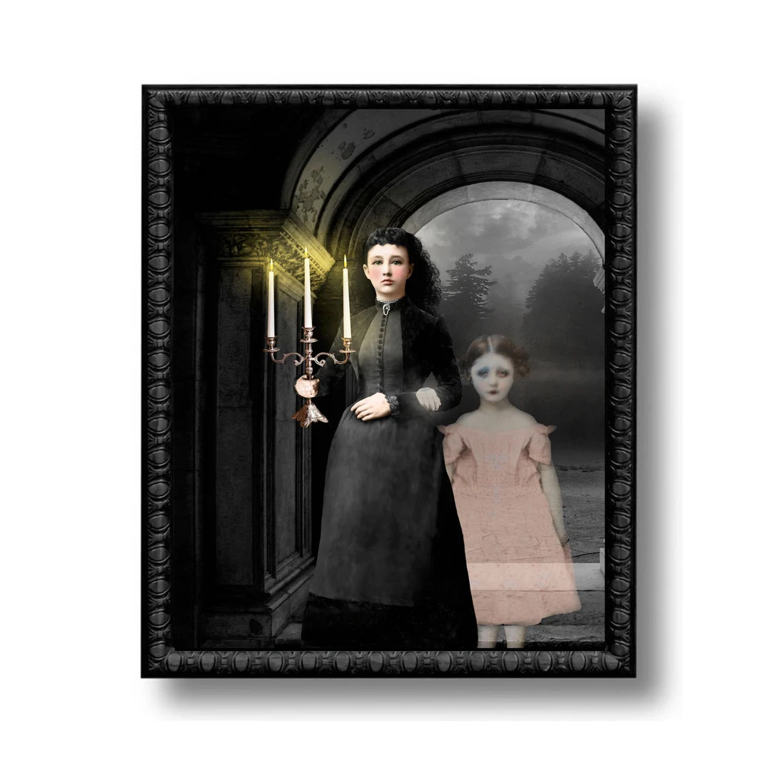 The Ghost Governess Black Haunted House Print Art Grey Surreal Home Decor Goth Halloween Candles ... | Etsy (US)