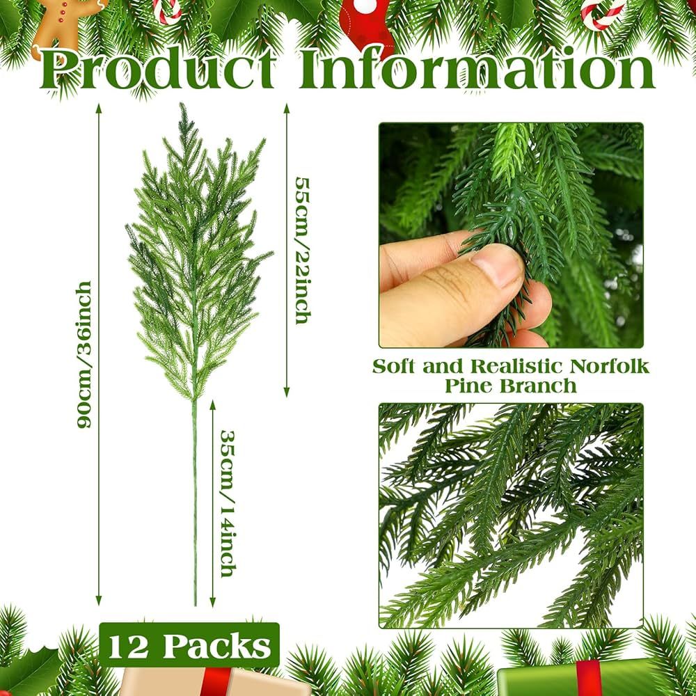 Zeyune Norfolk Pine Branch 36 Inches Christmas Pine Branches Norfolk Pine Stems Greenery Norfolk ... | Amazon (US)