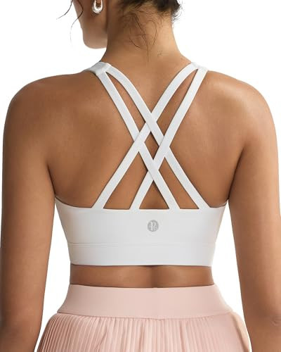RUNNING GIRL White Sports Bras for Women,Molded Cup Strappy Running High Support Sports Bra with Sewn in Pads(3145_White_M) | Amazon (US)