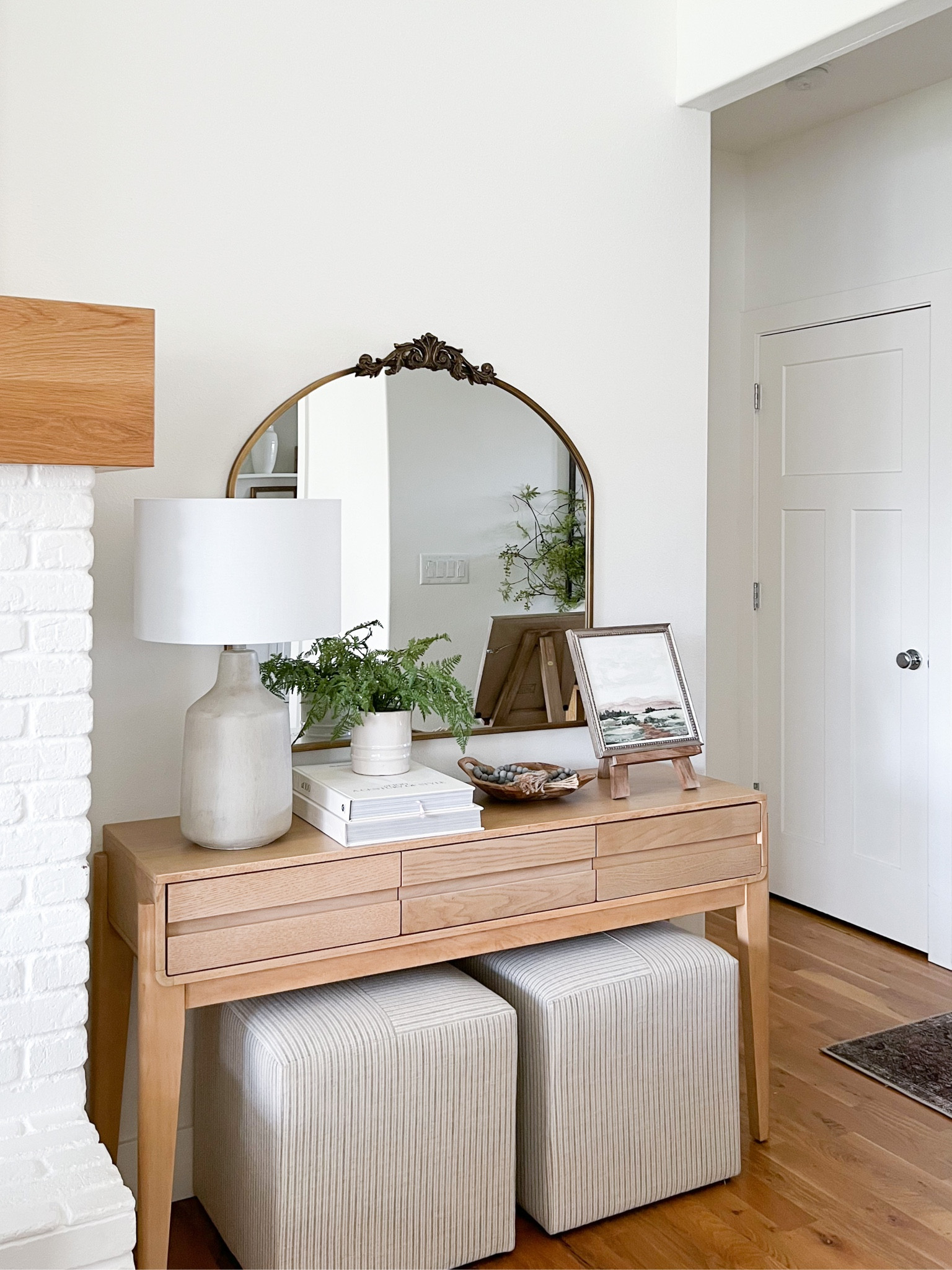 Living room, home decor, console table, Target Studio McGee, upholstered ottomans, brass mirror, table lamp

#LTKhome #LTKFind #LTKunder100