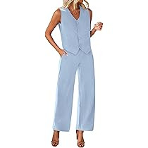 KIRUNDO Womens Two Piece Outfits Summer Fashion Button V Neck Crop Vest Blazer and Wide Leg Pants... | Amazon (US)