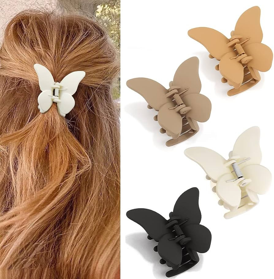 Canitor Butterfly Hair Clip, 4 Count 2.7" Acrylic Hair Clips with Alloy Springs for Thick Hair, S... | Amazon (US)