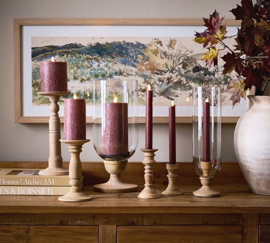 Kadence Turned Wood Hurricane Candleholders | Pottery Barn (US)