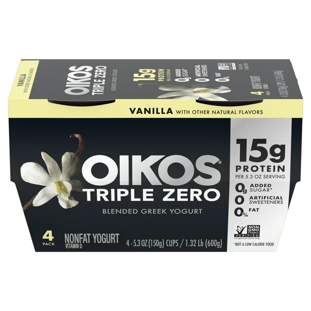 Oikos Triple Zero 15g Protein, Nonfat Vanilla Greek Yogurt Cups, 5.3 oz, 4 Count | Walmart (US)