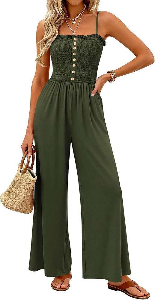 Amazon.com: PRETTYGARDEN Jumpsuits for Women Dressy 2026 Summer Sleeveless Casual Wide Leg Romper... | Amazon (US)