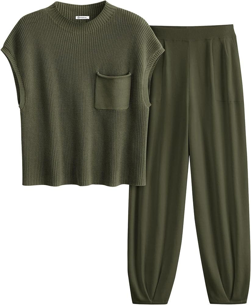 PRETTYGARDEN Womens Knit Pullover Tops And High Waisted Pants Matching Tracksuit Sweatsuit Set | Amazon (US)