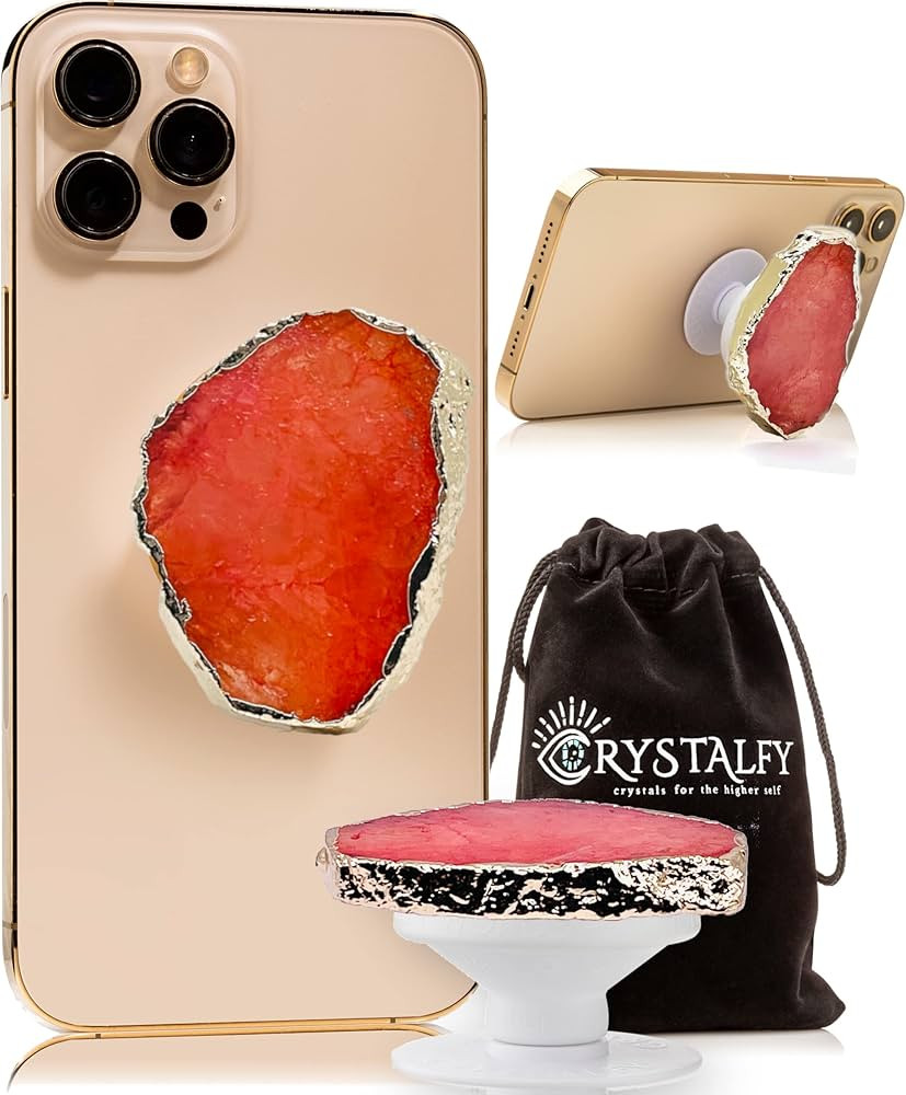 CRYSTALFY Orange Druzy Quartz Crystal Phone Grip & Phone Stand: Authentic Natural Gemstone Swappa... | Amazon (US)