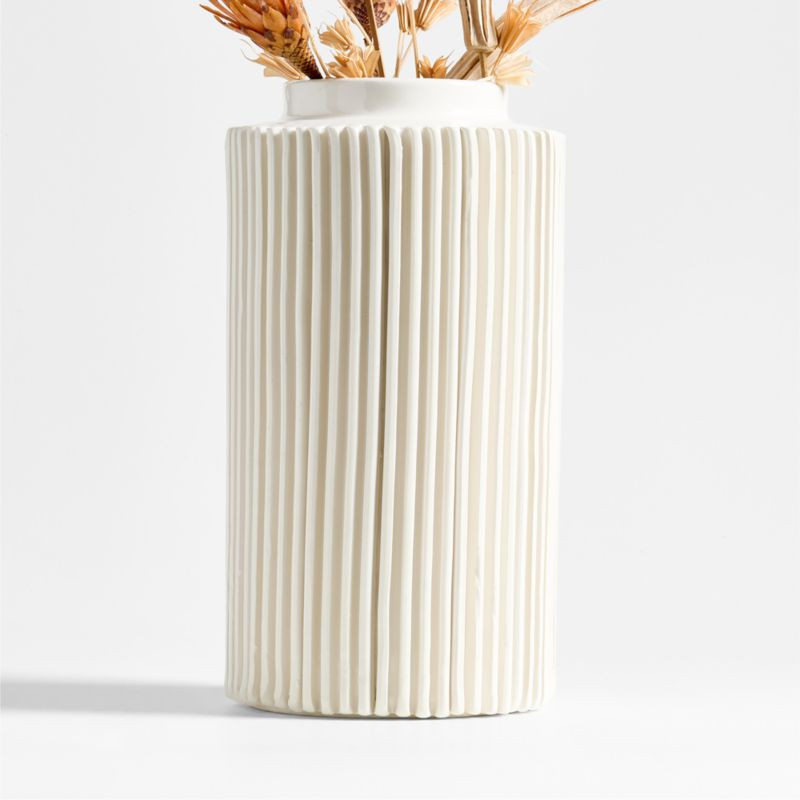 Della Tall White Ceramic Ribbed Vase 15" + Reviews | Crate & Barrel | Crate & Barrel