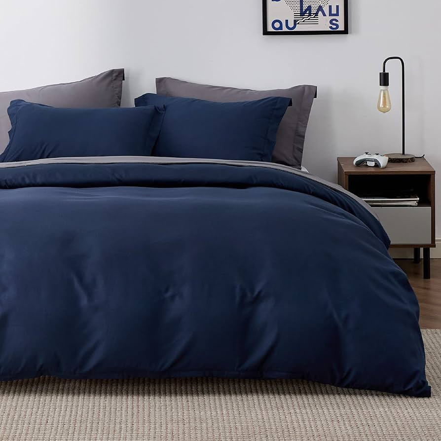 Bedsure Navy Blue Duvet Cover Queen Size - Soft Double Brushed Duvet Cover for Kids with Zipper C... | Amazon (US)