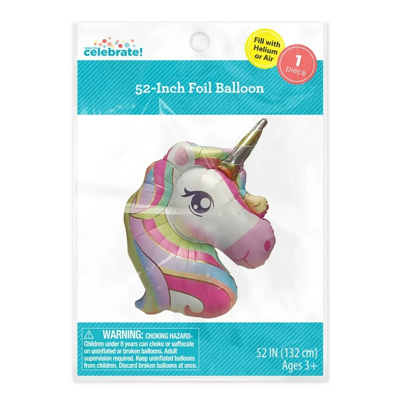 Way to Celebrate! 52" Multi-Color Unicorn Shaped Birthday Party Foil Balloon | Walmart (US)
