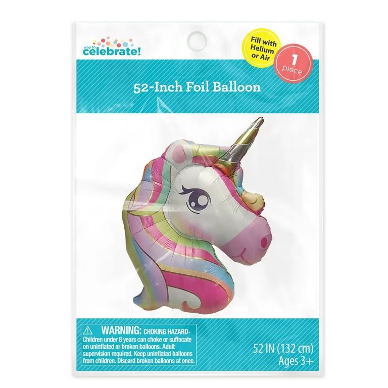 Way to Celebrate! 52" Multi-Color Unicorn Shaped Birthday Party Foil Balloon | Walmart (US)