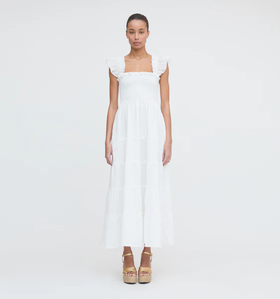 The Ellie Maxi Nap Dress - White Tonal Seersucker | Hill House Home US