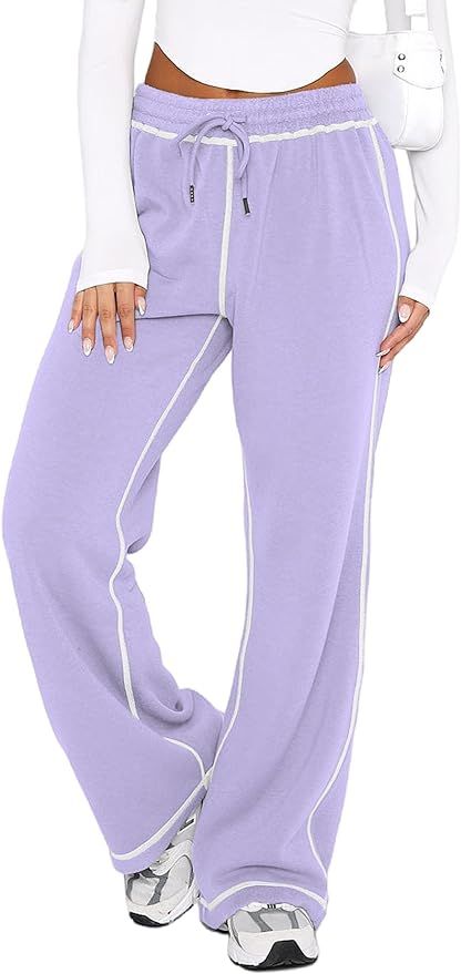 Track Pants Women, Fleece Sweatpants Drawstring Lounge Straight Leg Comfy PJ Soft Pajama Joggers with Pockets | Amazon (US)