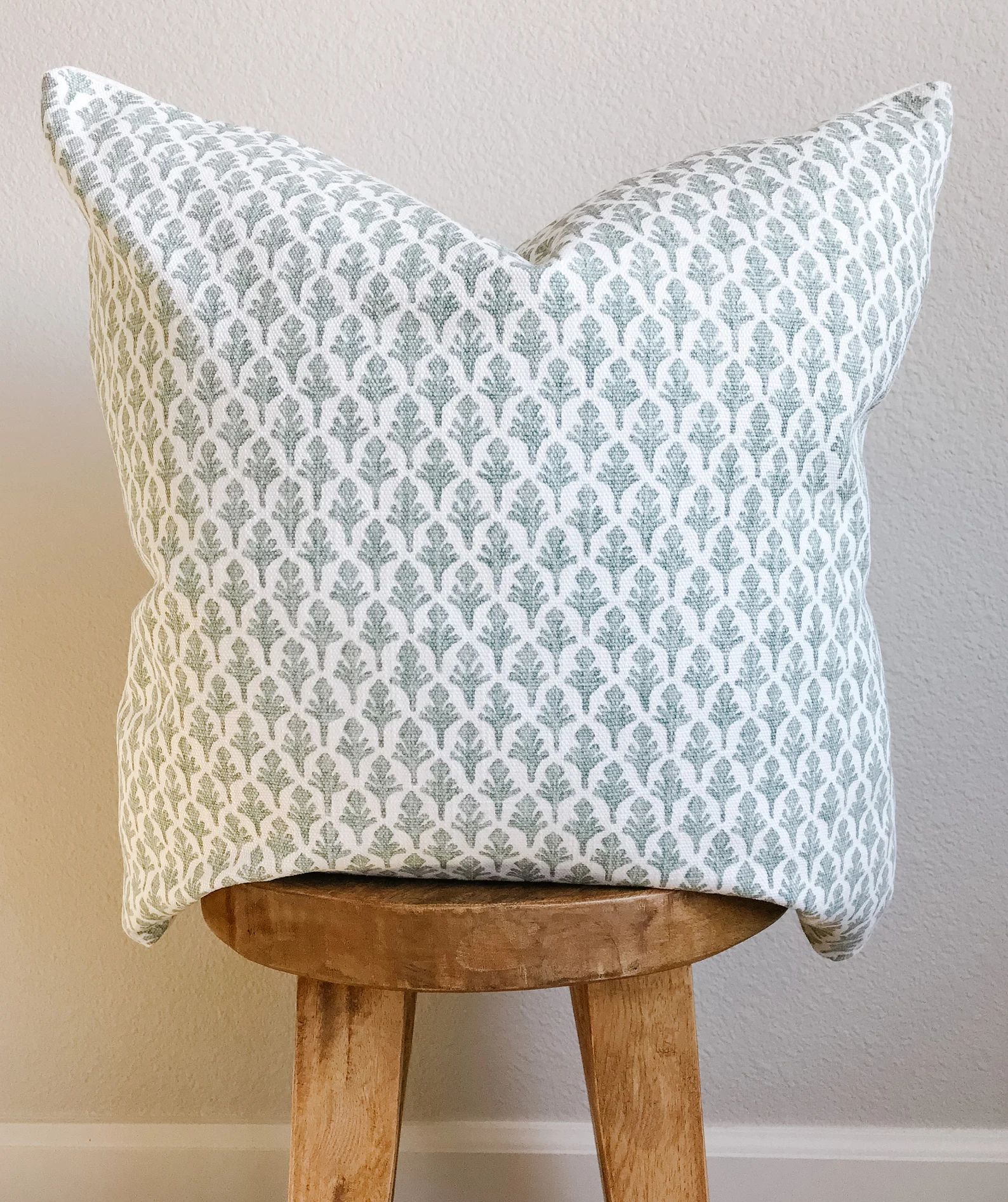Floral Ikat Pillow Cover | Light Sage Green Basketweave Print | Neutral Home Decor | 18x18 | 20x2... | Etsy (US)