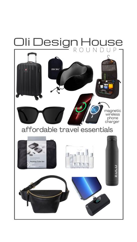 Affordable travel essentials - all under $40 (except suitcase which is still under $70!)

Black 4 wheel hard case carryon suitcase, memory foam neck pillow, hang up toiletry bag, magnetic wireless travel phone charger, mini power bank phone charger, black travel cubes, black stainless steel travel bottle, faux leather cross body bag, Fanny pack, travel size toiletry bottles, oversized black sunglasses

#LTKtravel #LTKU #LTKFind