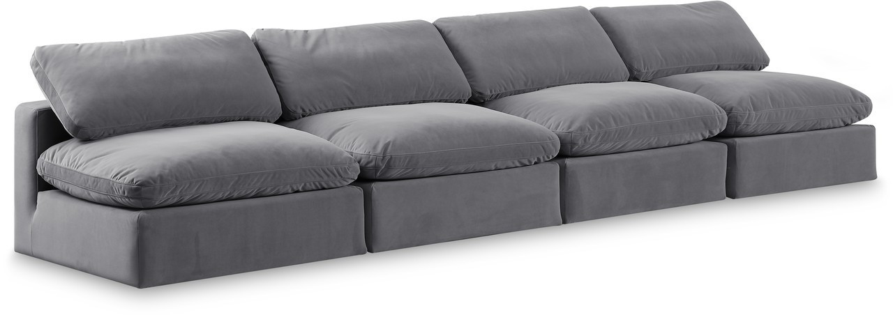 Comfy Velvet 4 Seater Modular Sofa In Grey | 1stopbedrooms