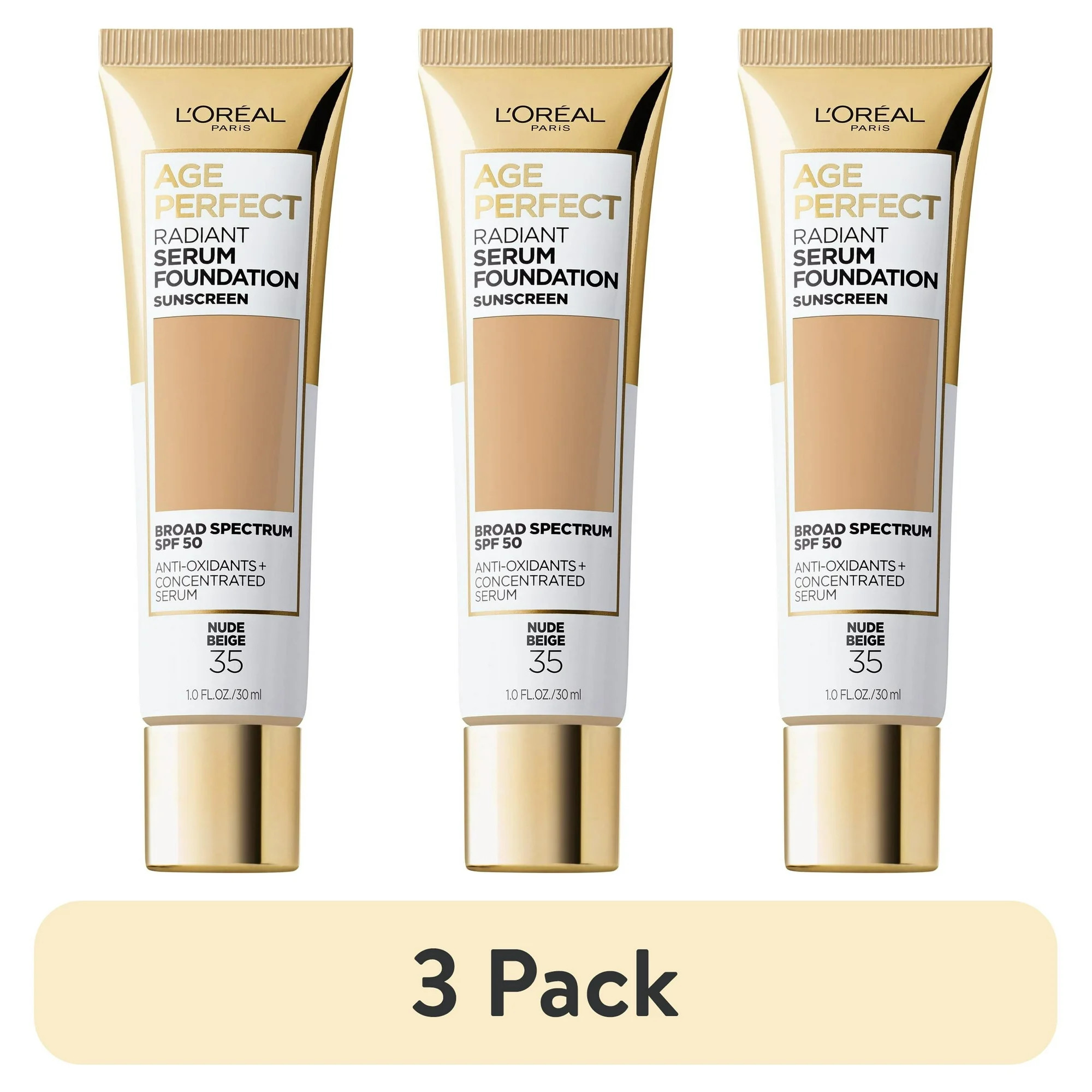 (3 pack) L'Oreal Paris Age Perfect Radiant Serum Foundation Makeup, 35 Nude Beige, 1 fl oz | Walmart (US)
