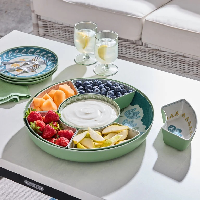 Better Homes and Gardens Bamboo Melamine Floral Chip and Dip Serve Tray | Walmart (US)