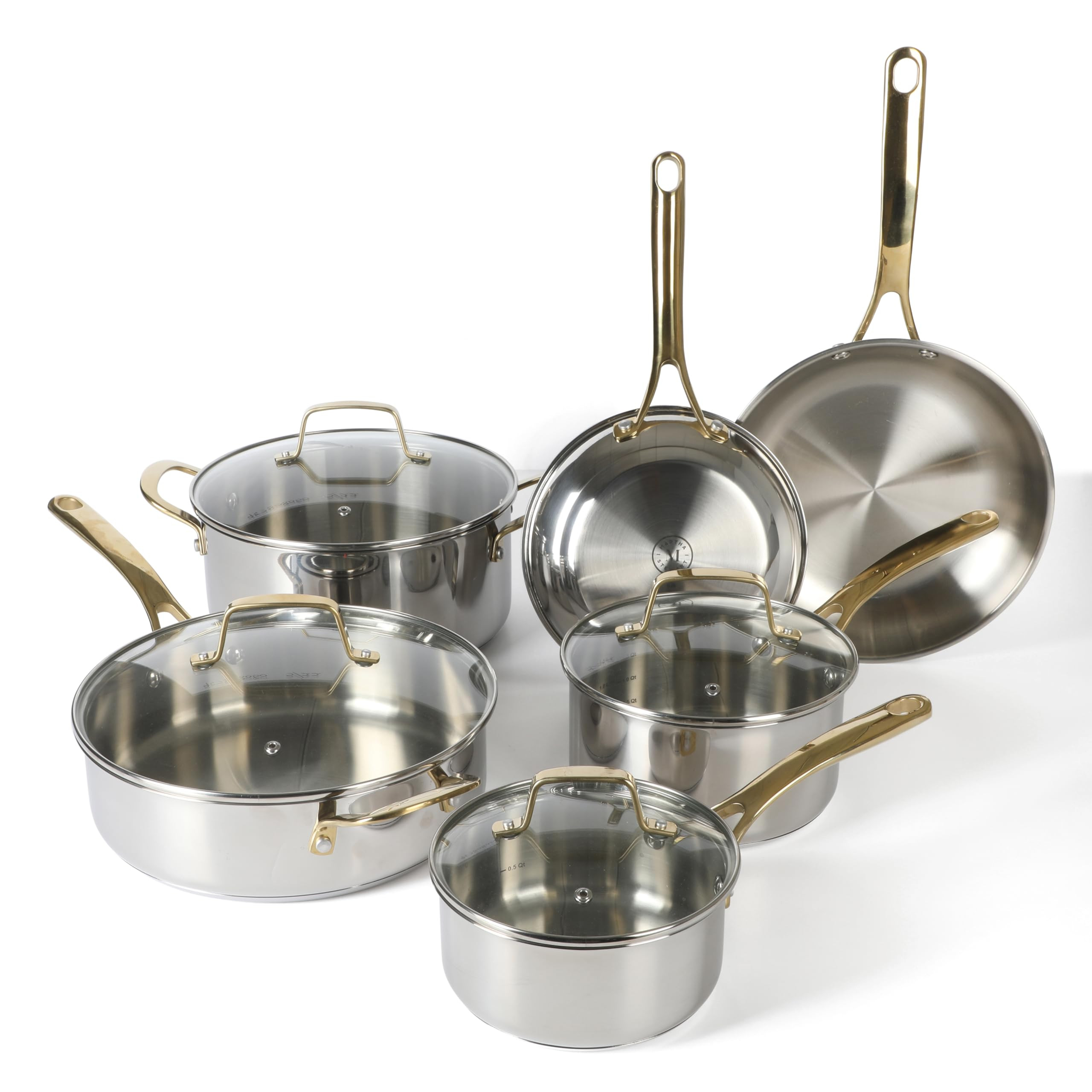 Martha Stewart Castelle 10 Piece Stainless Steel Induction Safe Pots and Pans Non-Toxic Kitchen C... | Amazon (US)