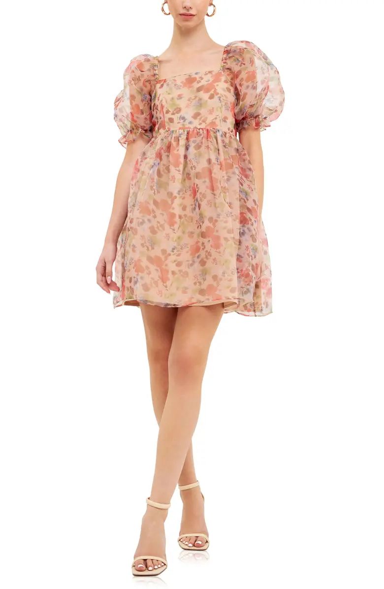 Floral Puff Sleeve Babydoll Minidress | Nordstrom