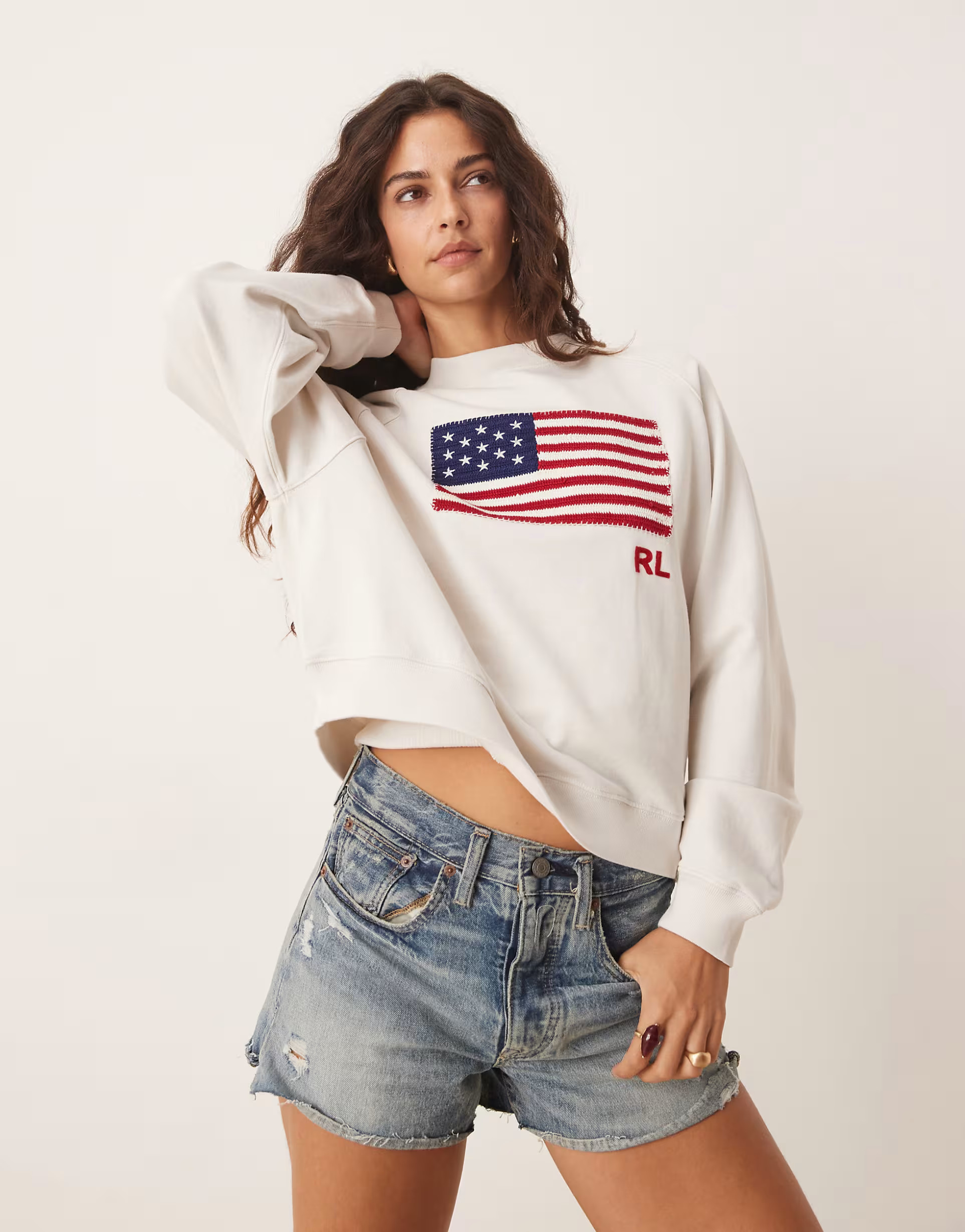 Polo Ralph Lauren flag print sweatshirt in off white | ASOS | ASOS (Global)