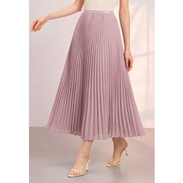 Fluid Accordion Pleated Chiffon Midi Skirt in Pink for Casual Plans & Weekend Outings | Chicwish