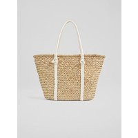 Harper Natural & White Straw Classic Beach Tote Bag, White Natural | L.K. Bennett (UK)