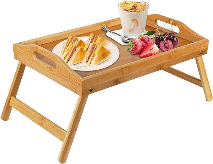 Bamboo Bed Tray Table With Foldable Legs, Breakfast Tray for Sofa, Bed, Eating, Working, Used As ... | Amazon (US)