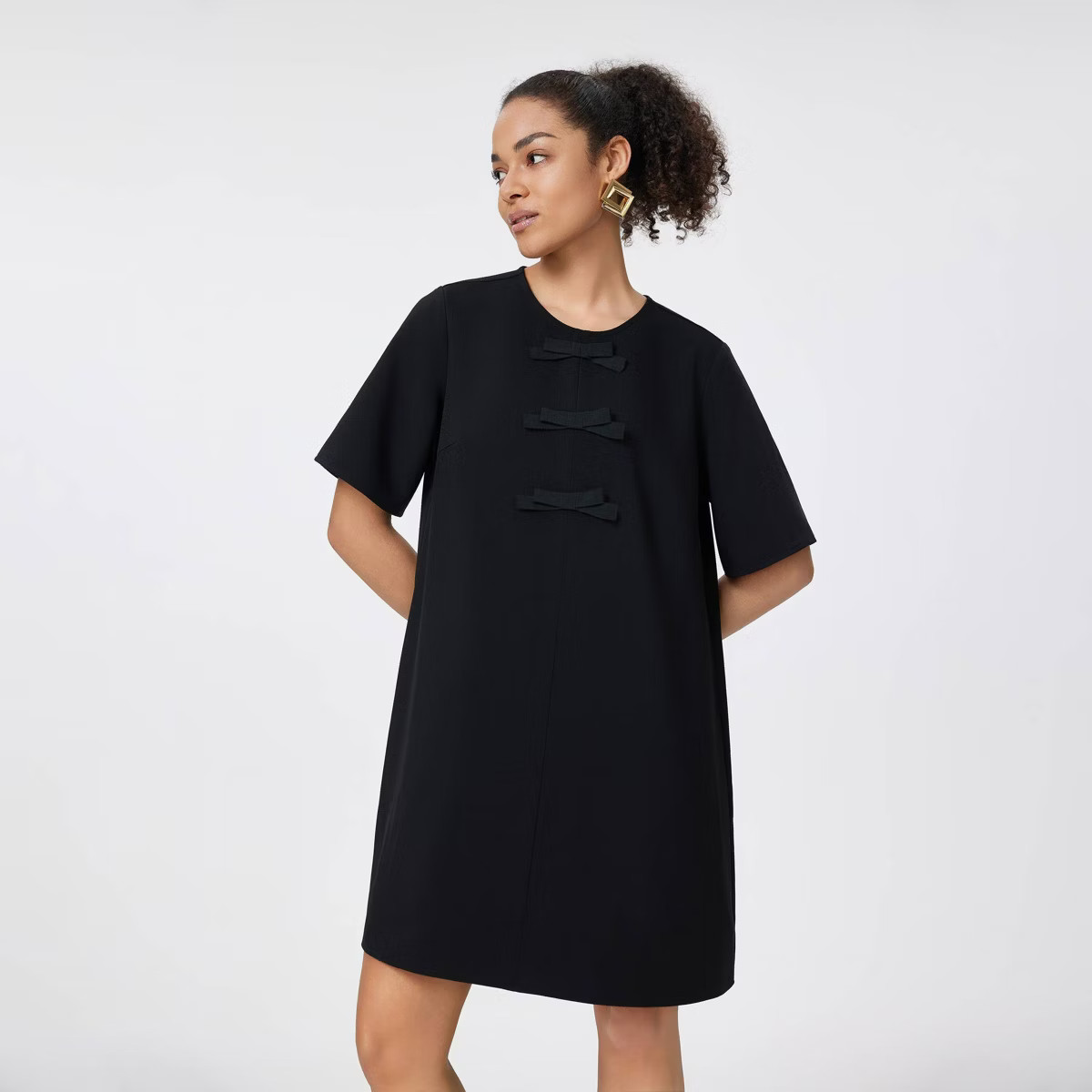 Women's Short Sleeve Bows Shirtdress - A New Day™ Black | Target