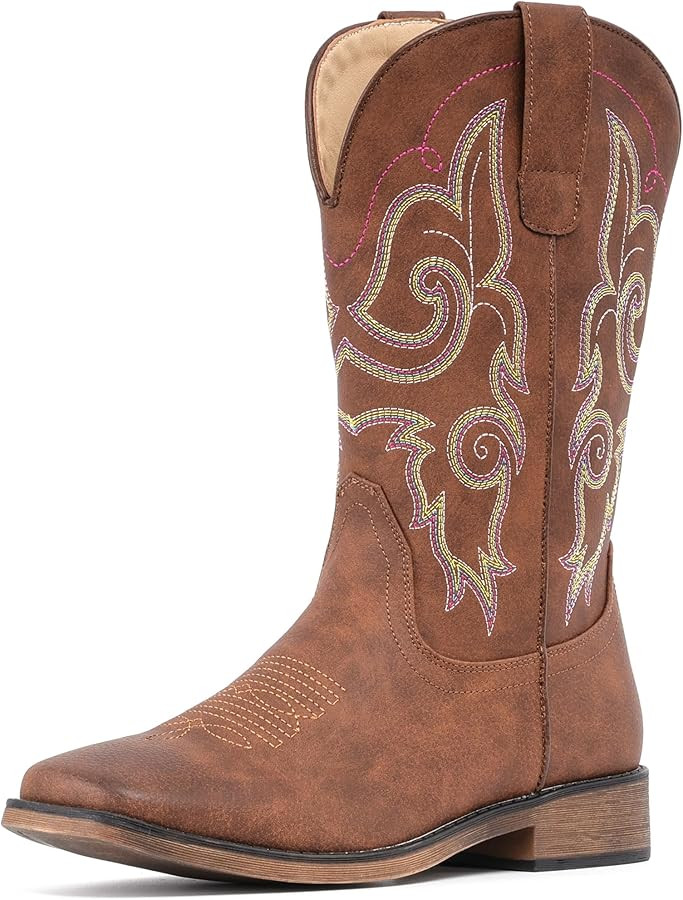 IUV Cowboy Boots For Women Square Toe Western Boots Mid Calf Cowgirl Boots Pull On Fashion Embroi... | Amazon (US)