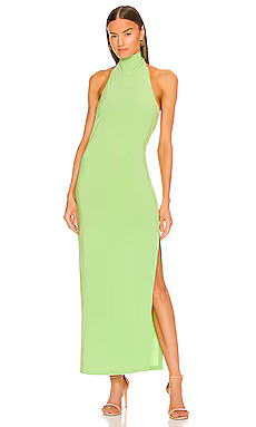 Norma Kamali x REVOLVE Halter Turtle Side Slit Gown in Gemini Green from Revolve.com | Revolve Clothing (Global)
