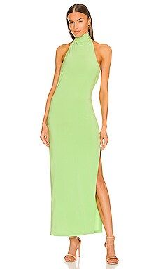 Norma Kamali x REVOLVE Halter Turtle Side Slit Gown in Gemini Green from Revolve.com | Revolve Clothing (Global)