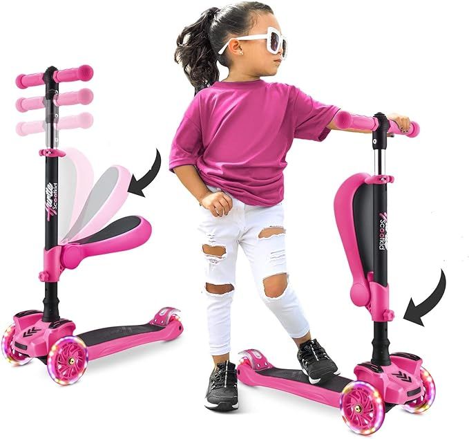 Hurtle 3-Wheeled Scooter for Kids - Wheel LED Lights, Adjustable Lean-to-Steer Handlebar, and Fol... | Amazon (US)