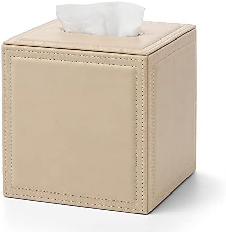 Vlando Tissue Box Holder Cover Leather Button Square Closed Tissue Organizer Used for Bathroom Vanit | Amazon (US)