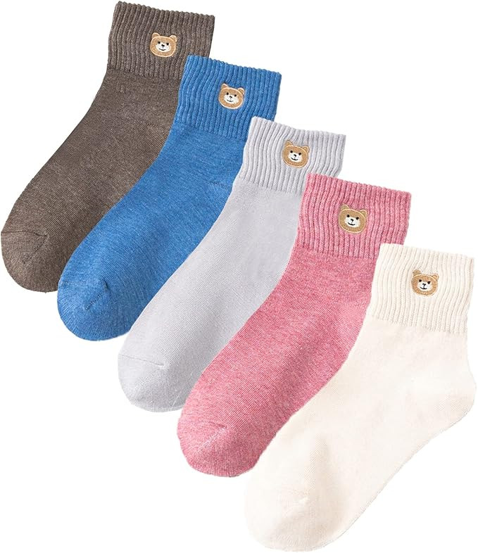 5 Pairs Women's Cute Bear Ankle Socks With Animal Embroidery - Gifts for Women | Amazon (US)