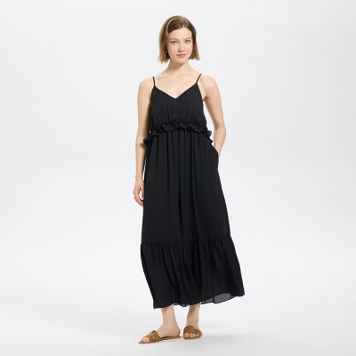 Women's Tiered Midi A-Line Dress - A New Day™ Black XS | Target