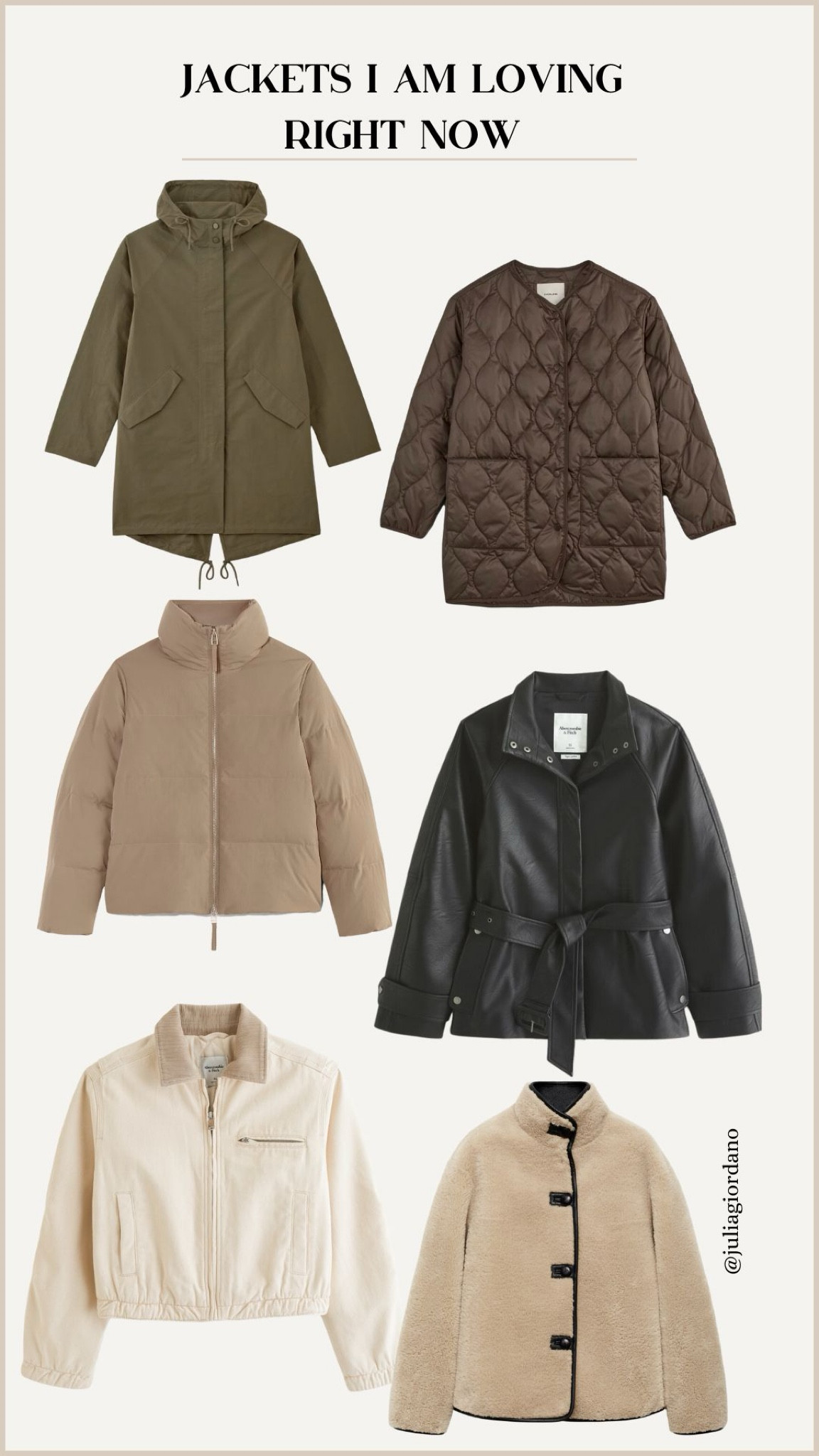 Jackets I’m loving right now 

Jacket, leather jacket eye, puffer jacket, quilted jacked, Abercrombie jacket, affordable jackets, barber jacket, gift guide, gifts for her, gifts, holiday, winter outfit, holiday outfit 