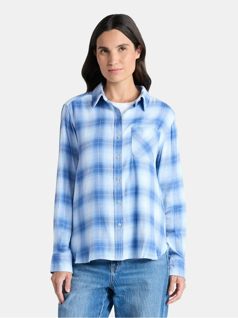 Time and Tru Women's Flannel Shirt with Long Sleeves, Sizes XS-XXXL | Walmart (US)