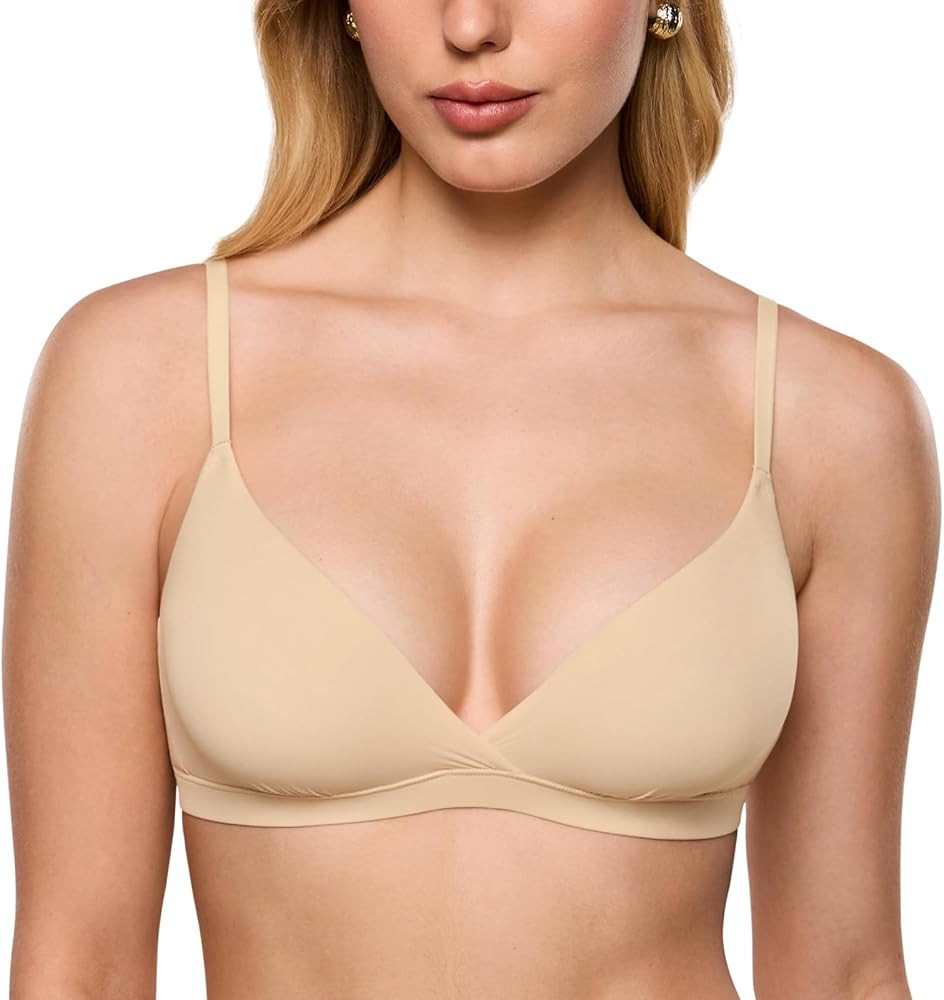 INLYRIC Women's Inbarely Triangle Bralette Comfortable Unlined V Neck Wireless Smoothing Bra Top ... | Amazon (US)