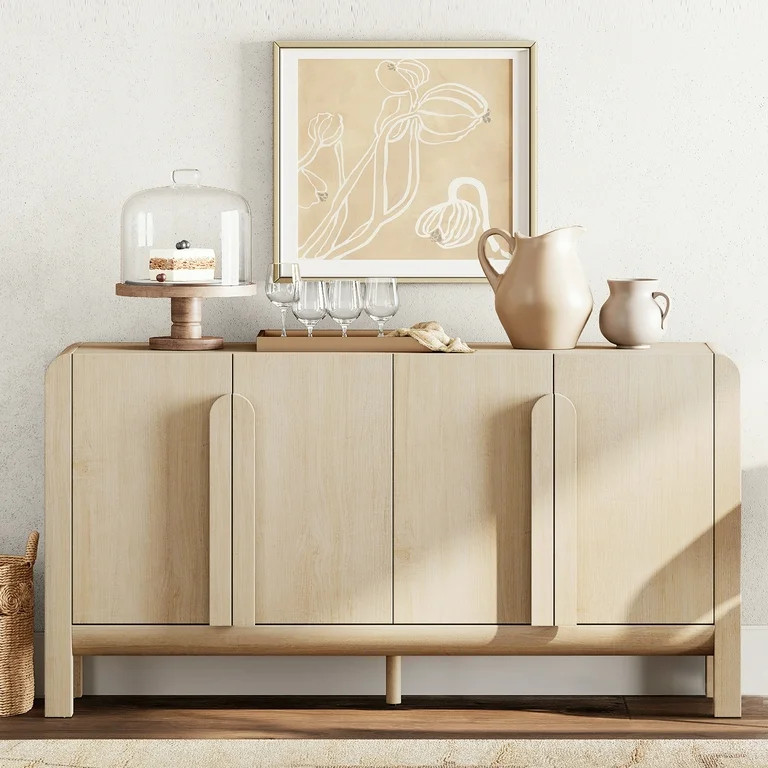 Mid-century 63" Wood Sideboard Buffet Cabinet with Storage, Modern Credenza with Doors and Adjust... | Walmart (US)