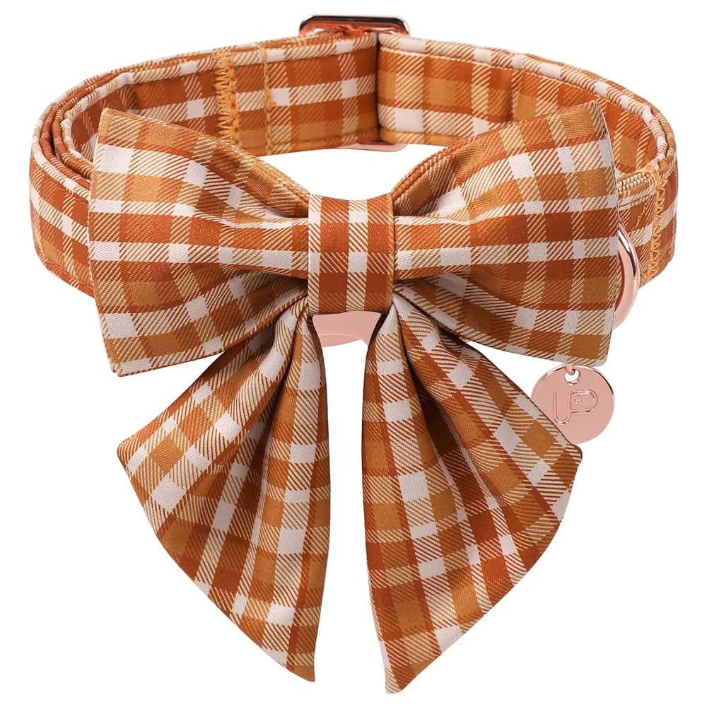 Fall Plaid Dog Collar and Bow Tie Set – Brown Orange Checkered Adjustable Collar with Maple Lea... | Amazon (US)