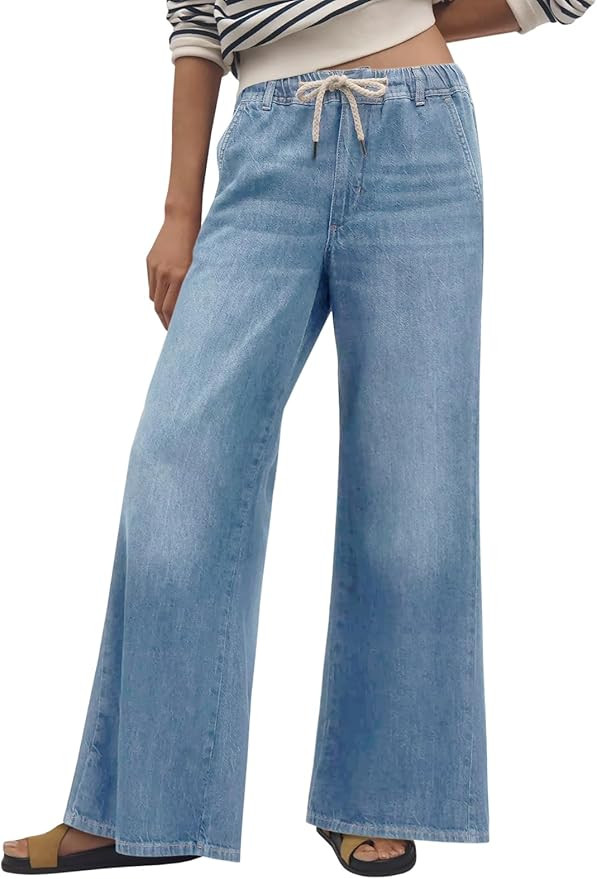 Cicy Bell Womens Wide Leg Flare Jeans Casual Drawstring High Waist Vintage Denim Pants with Pocke... | Amazon (US)