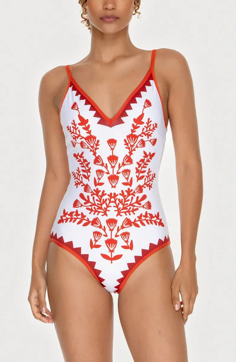 Red Coral Reversible V-Neck One-Piece Swimsuit | Nordstrom