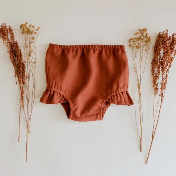 Rust Linen Flutter Shorts baby bloomers baby shorts diaper | Etsy | Etsy (US)