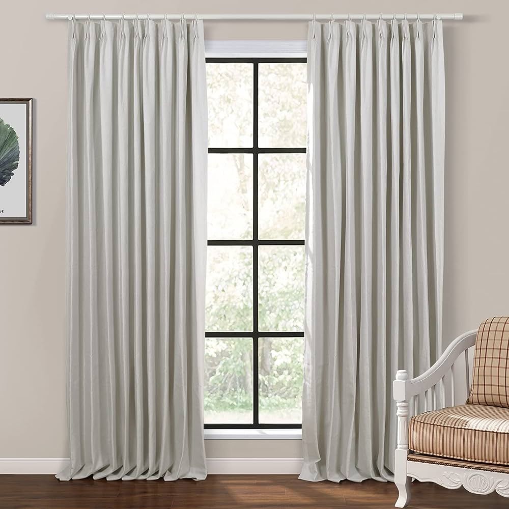 Extra Long Beige Linen Pinch Pleated Drapes for Living Room, Window Treatment Panels Bla... | Amazon (US)