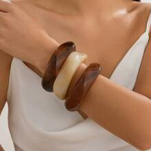 Vintage Large Brown Asymmetrical Acrylic Resin Chunky Bangles For Women On Hand Goth Geometric Ch... | SHEIN