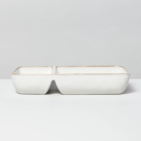 Divided Stoneware Serve Tray Sour Cream - Hearth & Hand™ with Magnolia | Target