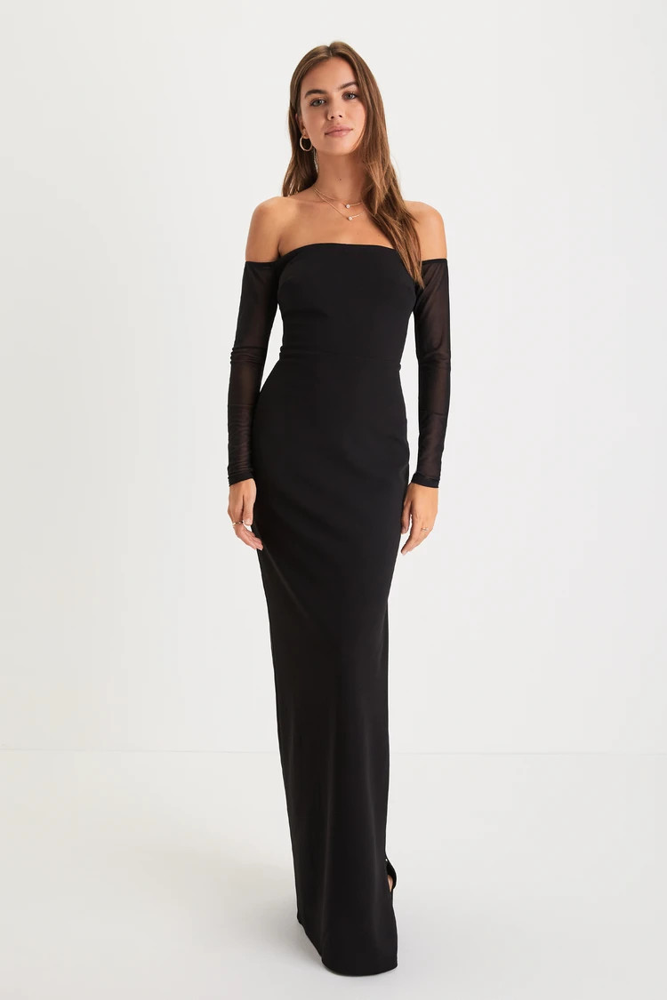 Unreal Magnificence Black Off-the-Shoulder Maxi Dress | Lulus