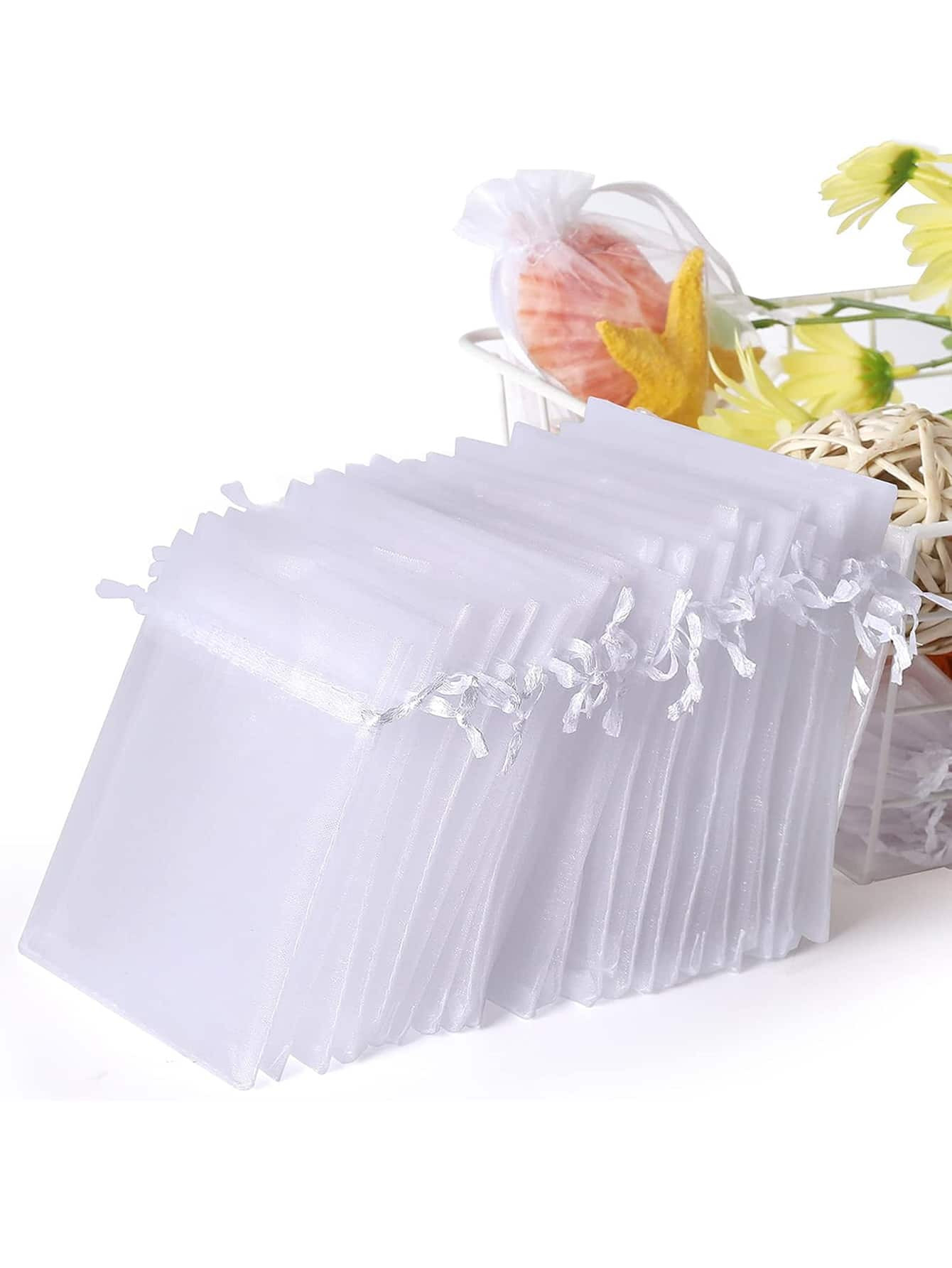 20pcs White Organza Drawstring Pouches For Jewelry, Wedding Candy, Party Favor Gift Packaging | SHEIN