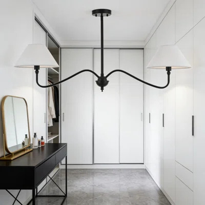 Modern Linear Chandelier With Fabric Shades, Adjustable 2-Light Pendant Fixture For Kitchen Island, Dining Room, And More, Dimmable And Easy To Instal | Wayfair North America